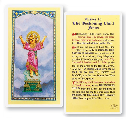 Prayer To The Beckoning Child Laminated Prayer Card - 1 Prayer Card .99 each