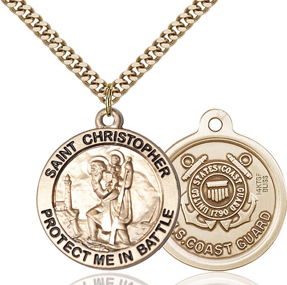 Protect Me In Battle Round St. Christopher Coast Guard Necklace - 14KT Gold Filled