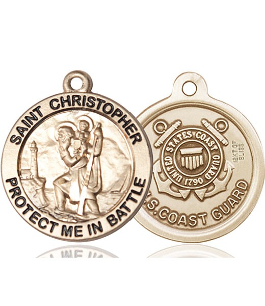 Protect Me In Battle Round St. Christopher Coast Guard Necklace - 14K Solid Gold