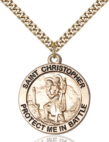 Protect Me In Battle Round St. Christopher Necklace - 14KT Gold Filled