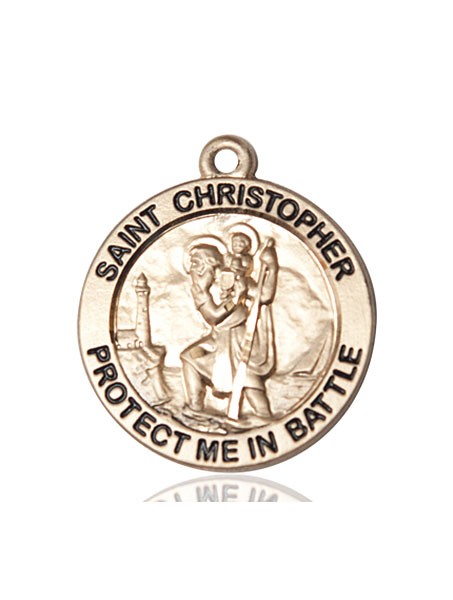 Protect Me In Battle Round St. Christopher Necklace - 14K Solid Gold