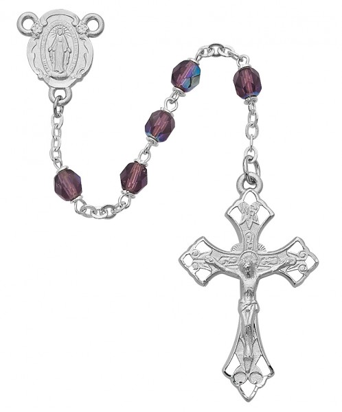 Purple Aurora Glass Rosary - Amethyst