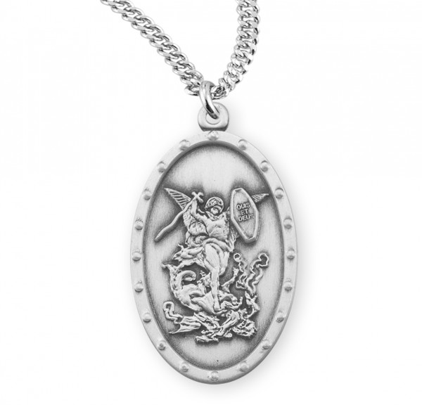 Quis Et Deus Oval Saint Michael Medal - Sterling Silver