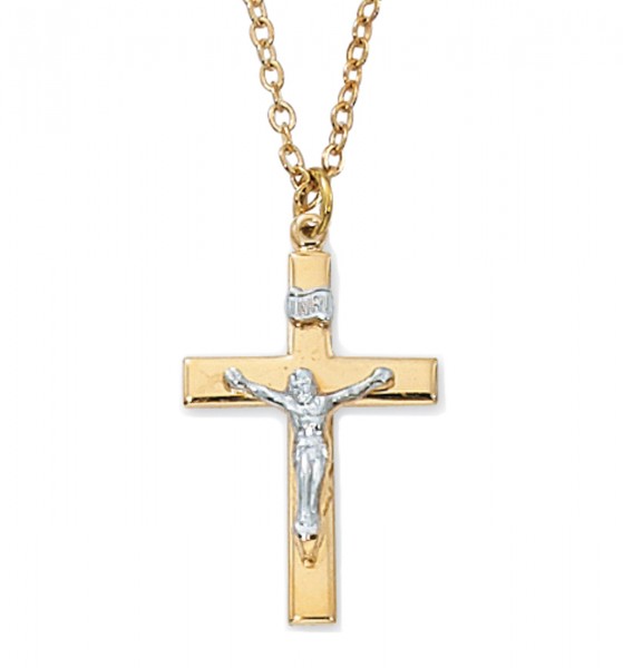 Women's Raised Crucifix Medal Two Tone - Two-Tone Gold