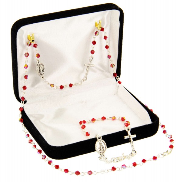 Red Beaded Miraculous Rosary Necklace and Bracelet Set - Red