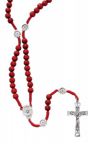 Red Wood Corded Holy Spirit Rosary - Red