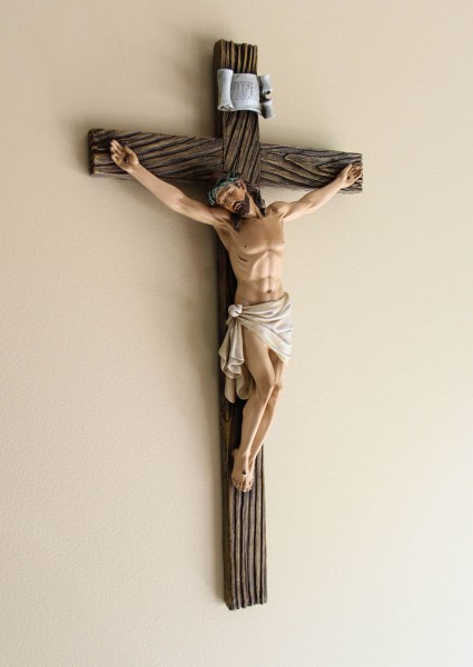 Resin Wall Crucifix - 20 3/4&quot; - Stone Finish