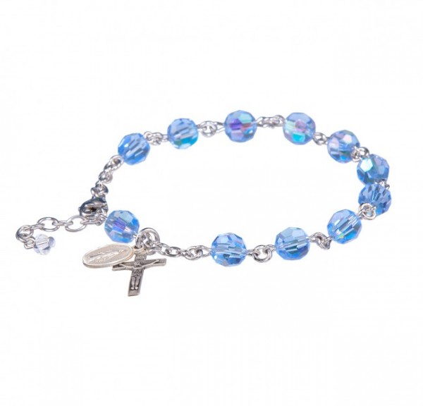 Rosary Bracelet - Sterling Silver with 7mm Light Sapphire Swarovski Beads - Light Sapphire