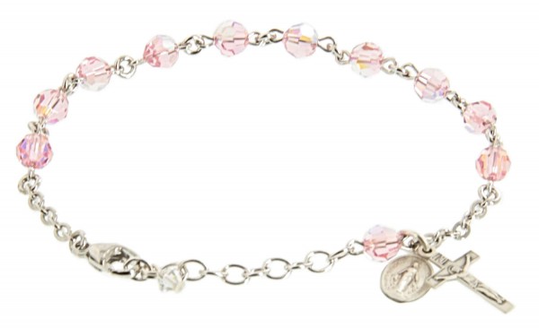 Rosary Bracelet - Sterling Silver with Light Rose Swarovski Beads - Light Rose