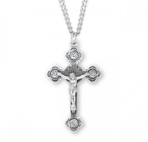 Rosebud Men's Crucifix Necklace - Sterling Silver