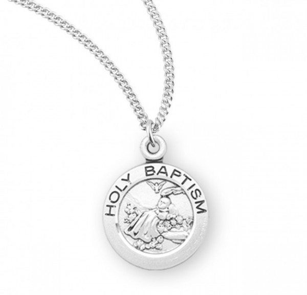 Round Holy Baptism Pendant with Chain - Sterling Silver
