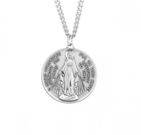 Round Men's Miraculous Medal Necklace - Sterling Silver