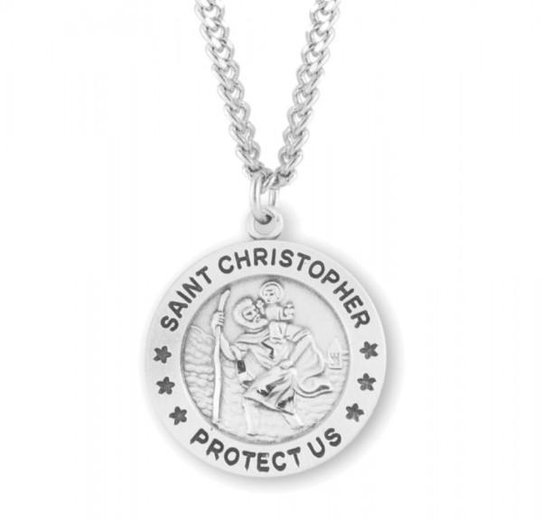 Round Men's Saint Christopher Classic Necklace - Sterling Silver