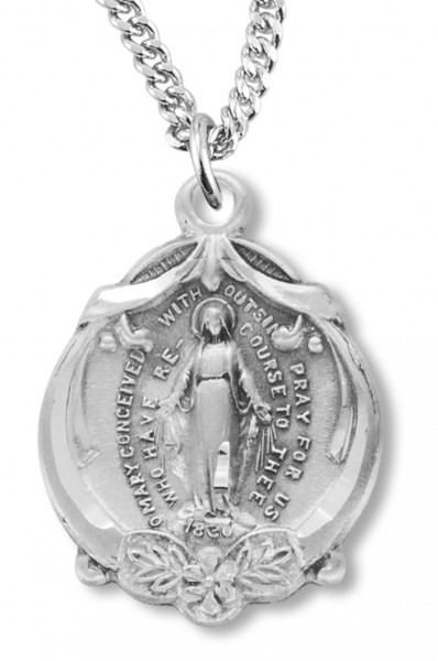 Round Miraculous Pendant with Ribbon Accents - Sterling Silver