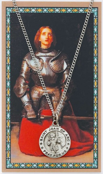 Round St. Joan of Arc Medal with Saint Story Card - Silver tone