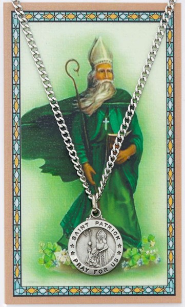 Round St. Patrick Medal with Prayer Card - Silver tone