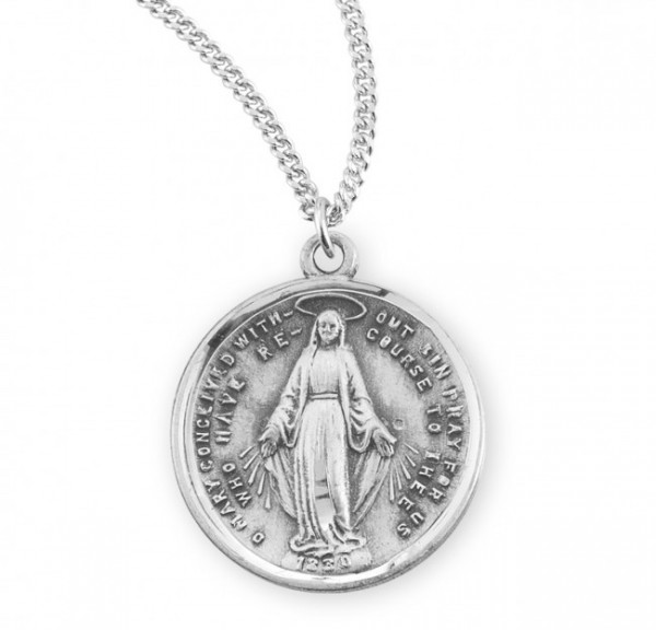 Round Sterling Silver Miraculous Medal with Chain - Sterling Silver