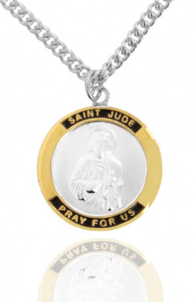 Round Two-Tone Sterling Silver Saint Jude Medal - Two-Tone Silver