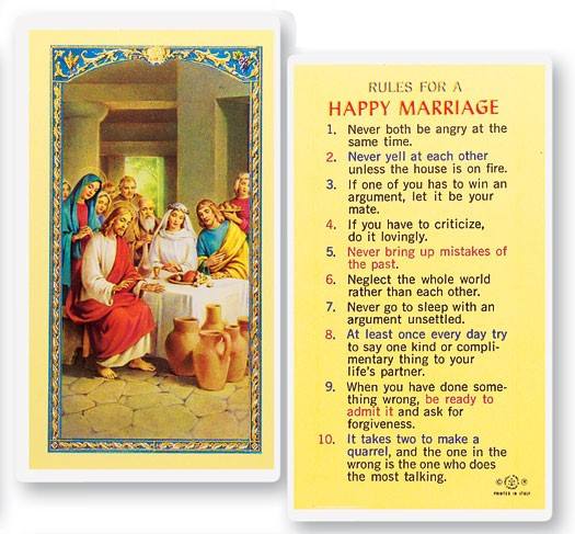Rules For A Happy Marriage Laminated Prayer Card - 1 Prayer Card .99 each