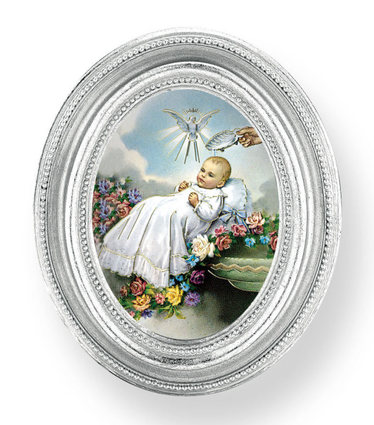 Sacrament of Baptism Small 4.5 Inch Oval Framed Print - Silver