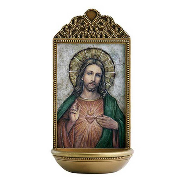 Sacred Heart 6&quot; Holy Water Font - Full Color