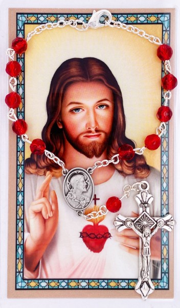 Sacred Heart Auto Rosary with Prayer Card - Black