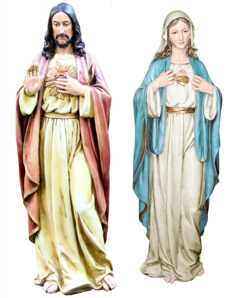 Sacred Heart &amp; Immaculate Heart Statue Set 37&quot; - Multi-Color