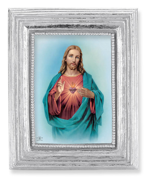 Sacred Heart of Jesus 2.5x3.5 Print Under Glass - Silver