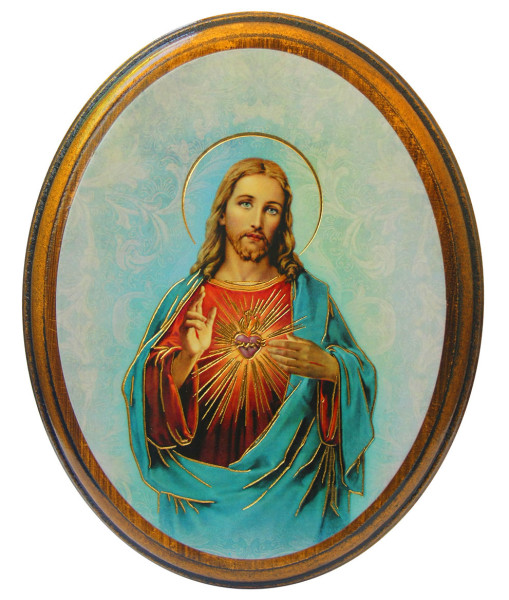 Sacred Heart of Jesus 4x5 Oval Wood Plaque - Full Color