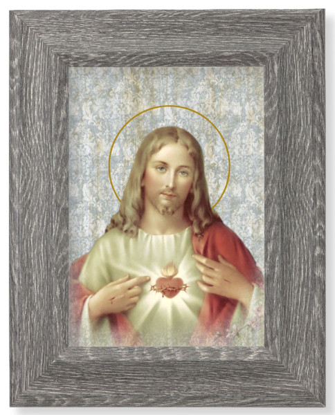 Sacred Heart of Jesus 7x9 Gray Oak Frame - Gray
