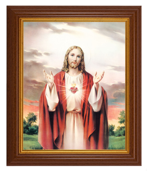 Sacred Heart of Jesus 8x10 Textured Artboard Dark Walnut Frame - #112 Frame