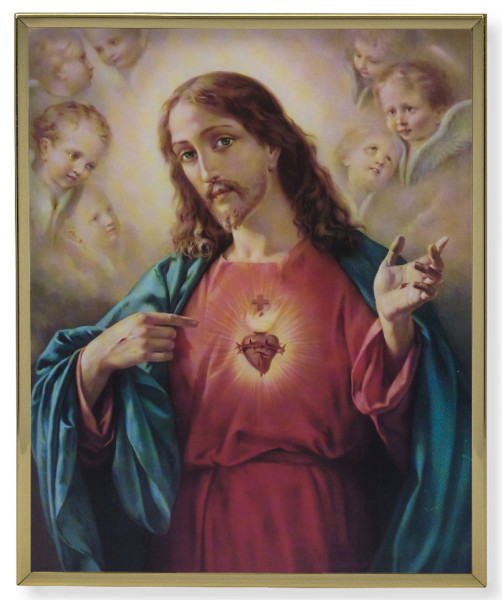 Sacred Heart of Jesus Gold Frame 11x14 Plaque - Full Color