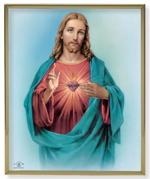 Sacred Heart of Jesus Gold Trim Plaque - 2 Sizes - Full Color