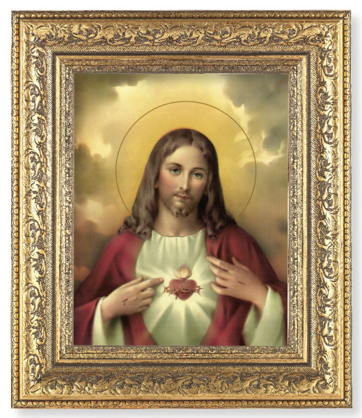 Sacred Heart of Jesus Red and Gold Hues 8x10 Framed Print Under Glass - #115 Frame