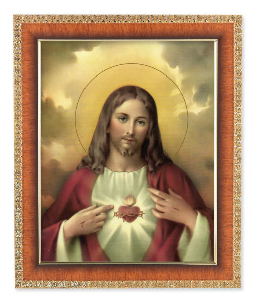 Sacred Heart of Jesus Red and Gold Hues 8x10 Framed Print Under Glass - #122 Frame