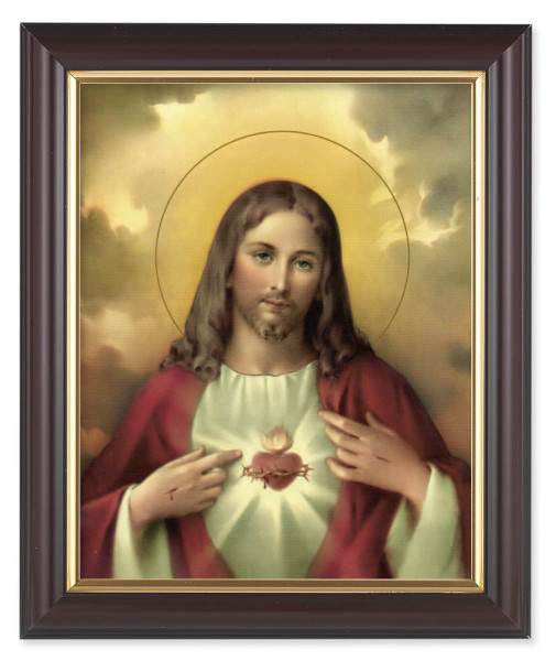 Sacred Heart of Jesus Red and Gold Hues 8x10 Framed Print Under Glass - #133 Frame