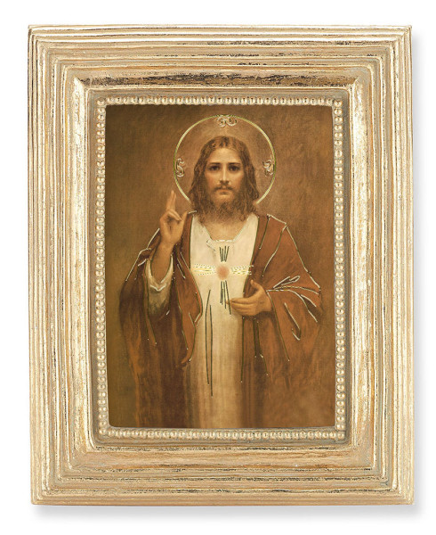 Sacred Heart of Jesus by Chambers 2.5x3.5 Print Under Glass - Gold