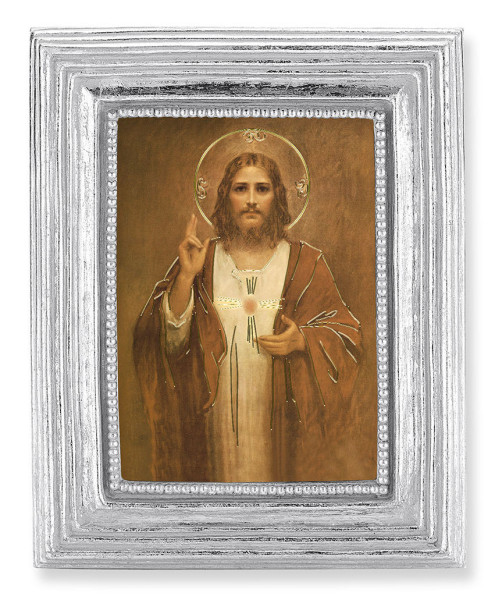 Sacred Heart of Jesus by Chambers 2.5x3.5 Print Under Glass - Silver