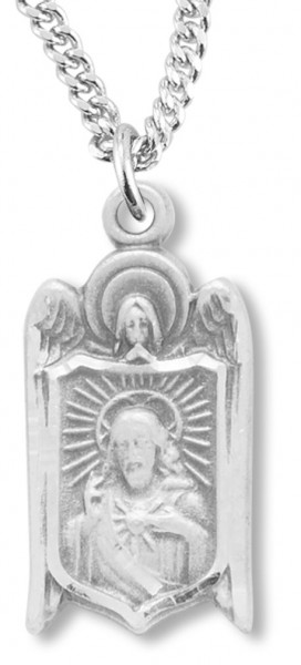 Sacred Heart of Jesus and Angel's Wings Pendant - Sterling Silver