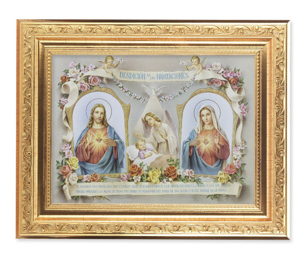 Sacred Hearts Baby Room Blessing in Spanish 6x8 Print Under Glass - #162 Frame