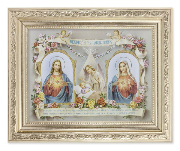 Sacred Hearts Baby Room Blessing in Spanish 6x8 Print Under Glass - #163 Frame