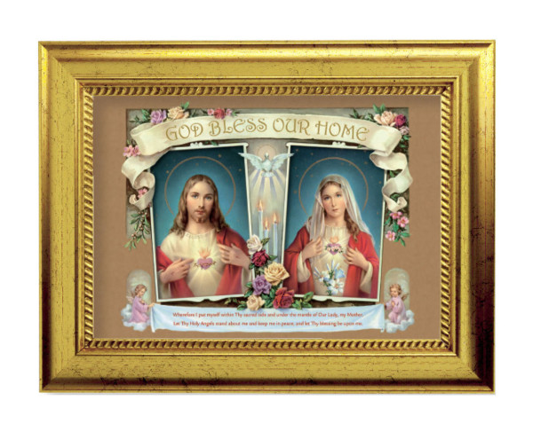 Sacred Hearts House Blessing 5x7 Print in Gold-Leaf Frame - Full Color