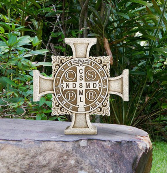 Saint Benedict Stepping Stone Cross 11&quot; High - Stone Finish