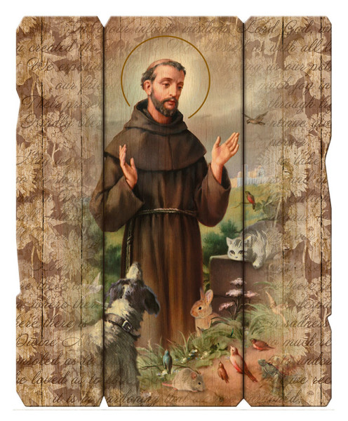 Saint Francis of Assisi Distressed Wood Wall Plaque