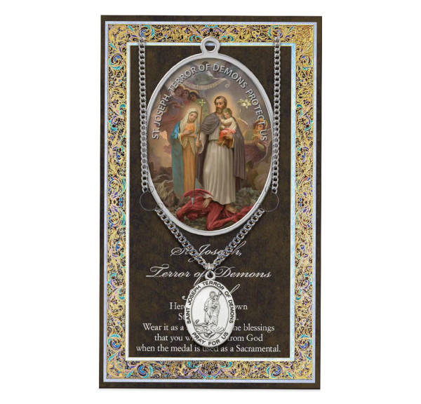 Saint Joseph Terror of Demons in Pewter with Bi-Fold Prayer Card - Silver tone