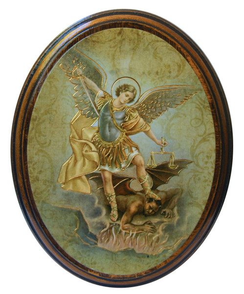 Saint Michael 4x5 Oval Wood Plaque - Full Color