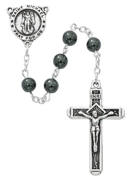 Saint Michael Rosary with Hematite Beads - Gray