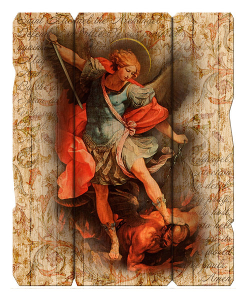 SaintMichael Distressed Wood Wall Plaque - Full Color