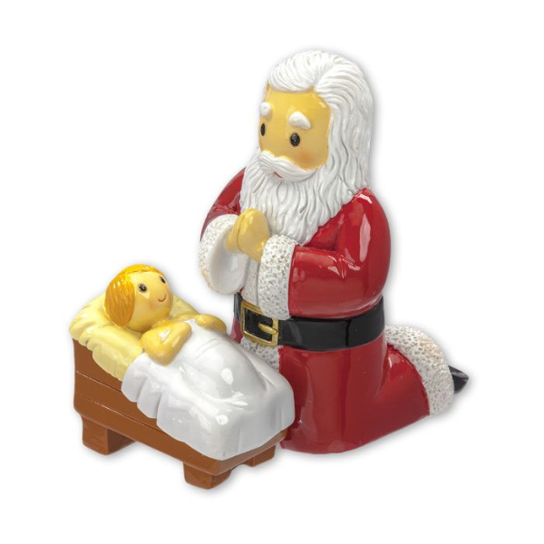 Santa Praying to Baby Jesus Statue - Full Color