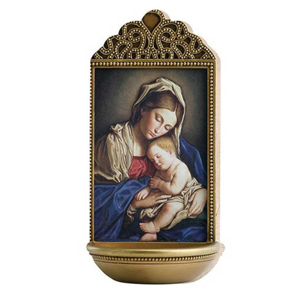 Sassoferrato Madonna and Child 6&quot; Holy Water Font - Full Color